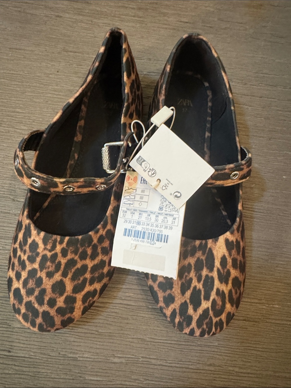 Zara Leopard Print Mary Jane Flats - Brown & Black